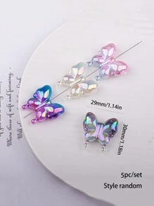 MXHAOYU 5pcs/Set Randomly Styled Gradual Color Coated Acrylic Butterfly Shaped Loose Beads Diy Bracelet, Hair Accessory, Keychain, Jewelry Making Material - Multicolor - View 5