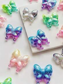 MXHAOYU 5pcs/Set Randomly Styled Gradual Color Coated Acrylic Butterfly Shaped Loose Beads Diy Bracelet, Hair Accessory, Keychain, Jewelry Making Material - Multicolor - View 3