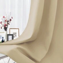 Cortinas Blackout con Aislamiento Térmico para Recámara Ventana, con Ojales en la Parte Superior, Suave 100% Poliéster Tela Impermeable, Reducción Ruido, 1 Panel - Beis - Ver 2