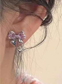 1pair Y2K Style Bling Bow Stud Earrings, Suitable For Daily Wear, Gifting Valentines,Mom,Mother,Mother's Day,Gift - Butterfly - View 2