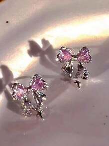 1pair Y2K Style Bling Bow Stud Earrings, Suitable For Daily Wear, Gifting Valentines,Mom,Mother,Mother's Day,Gift - Butterfly - View 4