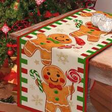 1pc/4pcs New Christmas Gingerbread Man Burlap Table Runner, Creative Linen Waterproof Tablecloth, Cartoon Printed Heat-Resistant Placemat, Restaurant Atmosphere Prop, Christmas Party Decoration, Home Kitchen Dining Table Decor, Indoor Outdoor Family Gathering Supplies.,Christmas - Multicolor - View 12