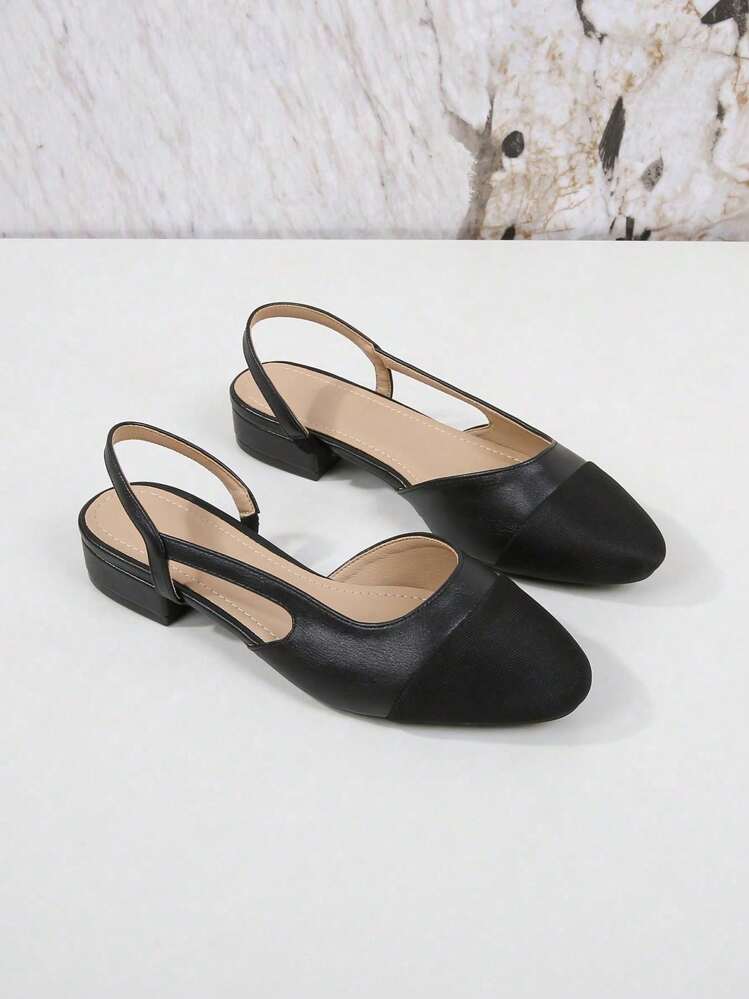 Giày sandal quai hậu cỡ lớn dành cho nữ, giày da đế bằng mũi vuông, kiểu dáng cổ điển retro mới năm 2026, đa năng, thanh lịch kiểu Pháp, gót thấp phối màu, gót trung bình, giày casual. - màu đen - Xem 12