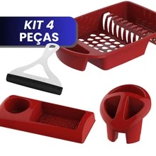 Sink Kit Detergent Holder + Sink Squeegee + Dish Drainer + Cutlery Holder Gourmet Area Sink Set - 紅色 - 查看 1