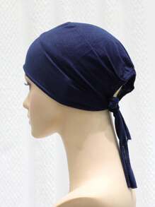 1pc Women's Comfortable Solid Colored Beanie Hat For Chemo Patients With Straps - Multicolor - View 3