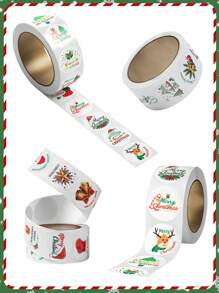 500 张圣诞贴纸卷，可爱卡通美学，防水贴纸贴花，适用于水瓶、笔记本电脑、手机、滑板、剪贴簿、吉他，适用于圣诞贺卡密封，圣诞礼品包装密封贴纸，圣诞节节日装饰贴纸，圣诞节 - 彩色 - 查看 5