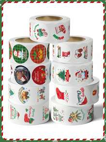 500 张圣诞贴纸卷，可爱卡通美学，防水贴纸贴花，适用于水瓶、笔记本电脑、手机、滑板、剪贴簿、吉他，适用于圣诞贺卡密封，圣诞礼品包装密封贴纸，圣诞节节日装饰贴纸，圣诞节 - 彩色 - 查看 3
