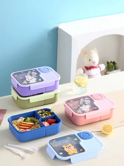 儿童防漏双层便当盒 - 便携、可微波炉加热、卡通动漫设计