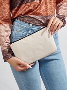 空白手绘DIY拉链帆布铅笔盒学生文具收纳袋可定制图案和文字化妆包旅行配件夏季出游用品