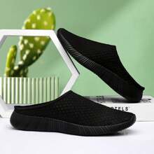 男女通用夏季休闲网眼一脚蹬穆勒鞋、露背乐福鞋、轻便透气步行鞋 - 黑色 - 查看 2