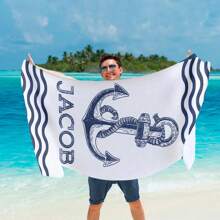 1pc Custom Beach Towel, Personalized Beach Towel With Your Name - Monogrammed Towels For Men Boys, Custom Gift For Boyfriend With Anchors Multi-Functional, Quick Dry, Breathable, Reusable Exquisite, For Anniversaries, For Valentine's Day, For Mother's Day, For Birthdays, For Ren's Day, For Father's Day, For Graduation, For Weddings, For Housewarming Bathroom, Living Room, Bedroom, Home Summer Holiday Bathroom Decor Travel Essentials Travel Accessories Beach Essentials