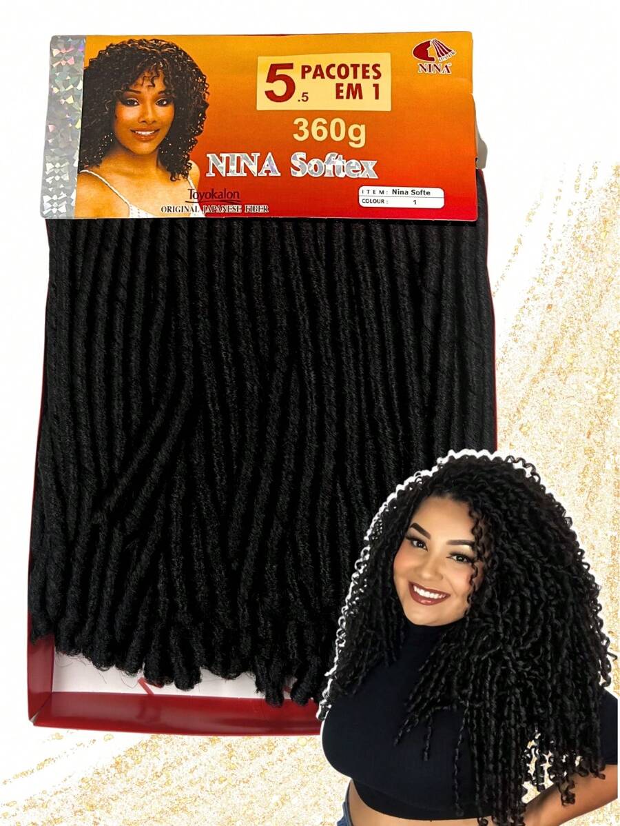 Nina Softex Original Dread Crochet Curly Hair Bundle 360 Grams 5 In 1 - Negro - Ver 1