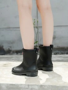 Women's Short Rain Boots, Outdoor PVC Waterproof Lightweight And Durable Rain Shoes, Simple Countryside Water Boots - Black - View 3