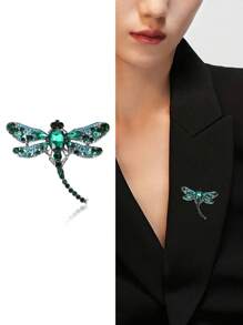 1Pc Fashion Rhinestone Dragonfly Brooch Insect Pin Suitable For Daily Wear By Women - Green - View 4
