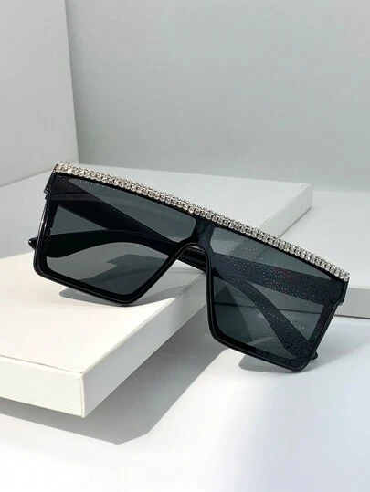 1pc Women Fashion Square Rhinestone Decorated Y2K Style Eyeglasses Beach Accessories For Women Glasses Shades Y2K Fest Music Fest For Summer Beach Vacation, Outdoor, Travel Preppy Style For Back To School