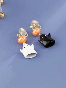 1pair Ceramic Black & White Ghost Cute & Funny Earrings For Women. Both Clip-On And Post Styles Available, Suitable For Holiday Wear - Funny - View 4