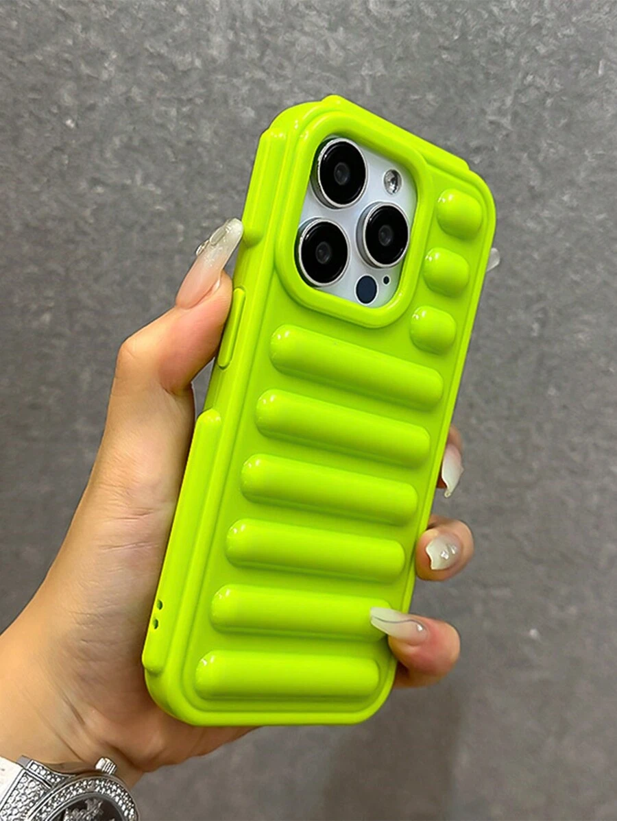 创意盔甲荧光绿手机壳适用于 iPhone 16 15 14 13 12 11 Pro Max Plus 女孩男孩纯色保护套亮面防震防摔软壳 - 螢光綠 - 查看 1