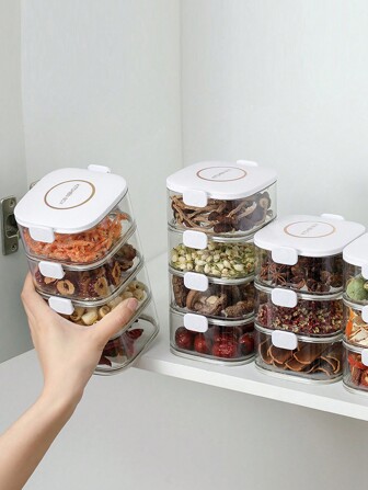 1 pieza Caja de almacenamiento transparente de plástico de varias capas, recipiente para condimentos para la cocina