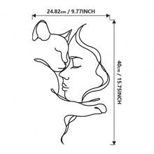 1 件，猫和女人极简主义墙壁艺术，动物猫爱好者礼物，女孩和猫金属墙壁装饰，黑猫装饰，现代墙壁装饰，适用于家庭办公室客厅卧室厨房，乔迁礼物，壁挂（9.77 英寸 X 15.75 英寸） - 黑色 - 查看 2