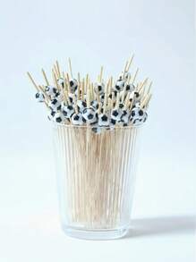 25/40 Stück, Schwarz-Weiß Fußball Cocktail Sushi Spieße, Einweg Obst Spieße, Cocktail Bambus Spieße, dekorative Zahnstocher, Holz-Thema Hochzeit Party Kuchen Appetizer Sandwich Desserts Bambus Spieße