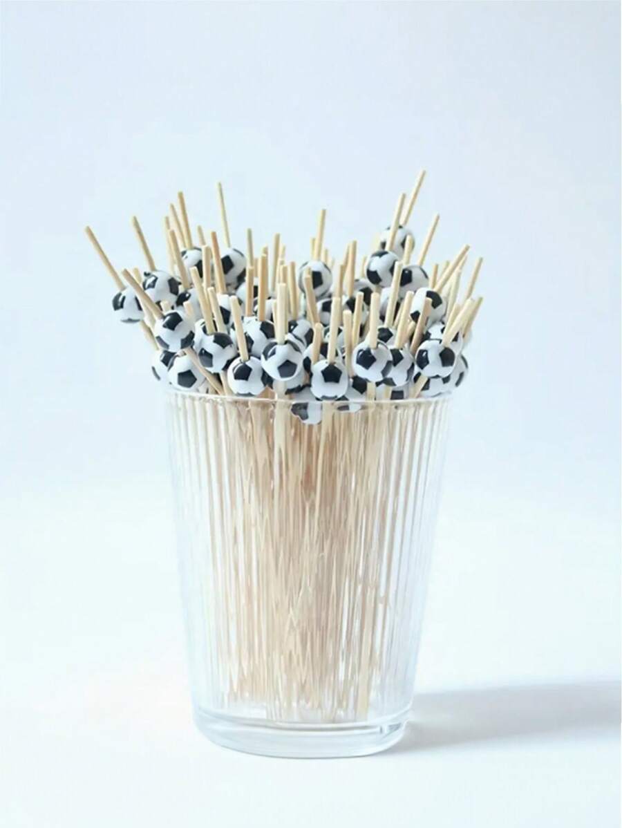 25/40 Stück, Schwarz-Weiß Fußball Cocktail Sushi Spieße, Einweg Obst Spieße, Cocktail Bambus Spieße, dekorative Zahnstocher, Holz-Thema Hochzeit Party Kuchen Appetizer Sandwich Desserts Bambus Spieße
