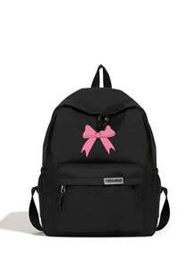 1 件 返校经典基本款潮流大号书包，带笔记本电脑隔层，时尚百搭背包，纯色，带蝴蝶结印花，防水运动包，优质耐用尼龙学校背包，带可调节肩带和宽敞的多个口袋，书包，轻便便携包，休闲旅行背包，非常适合毕业生、女孩和青少年女孩，非常适合户外、旅行、初中、高中和大学 - 黑色 - 查看 1