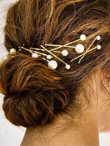 1 kẹp tóc hình chữ thập ngọc trai giả màu vàng X kẹp tóc kẹp tóc kẹp tóc đơn giản kẹp bên mũ cô dâu cho phụ nữ phụ kiện tóc phù dâu, thích hợp cho phụ nữ đi dự tiệc, phong cách tiên nữ thanh lịch cho lễ Halloween - Vàng - Xem 3