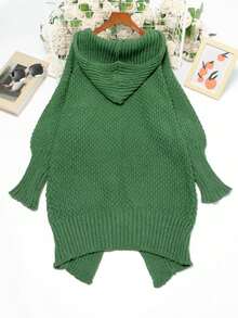 新款秋冬女士休闲纯色长袖厚针织毛衣外套 - 軍綠色 - 查看 2