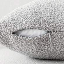 1 件灰色（无内芯）卷毛绒枕套 - 柔软中性蓬松靠垫套，适用于沙发、卧室、装饰、所有季节 - 灰色 - 查看 3