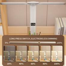 1 Pc LED Desk Lamp For Home Office, 3 Lighting Modes Dimmable Table Lamp, Rechargeable Reading Light With Pen Holder And Clock, Adjustable Foldable Desk Lamp For College Dorm Room, Desk Light Touch Control Reading Lamp Office Lamp Night Light For Work Study Craft - White - View 8