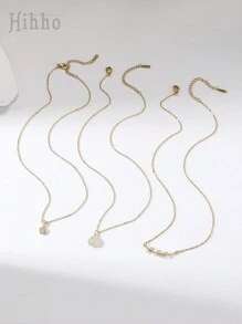 Hihho 3pcs/Set Geometric Waterdrop Cubic Zirconia Embedded Branch Design Personalized Necklace Set, Party Gift For Women - Yellow Gold - View 2