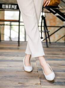 Women's Formal 5cm Middle Heel Work Shoes, Rubber Soft Bottom Simple Design Comfortable Office Interview Pumps - White - View 5