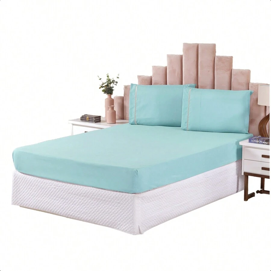 Bedding Set 3 Pieces Double Queen Sheet Pillowcase Toothpick Stitch - màu xanh lá - Xem 1