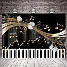 1 件，充满活力的钢琴主题背景 - 具有金色音符和逼真的钢琴键盘图案背景 - 非常适合摄影、生日派对装饰、艺术工作室、照片横幅道具、派对和家居装饰用品 - 多色 - 查看 7