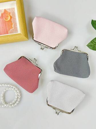 Fabric Plaid Coin Purse With Snap Closure