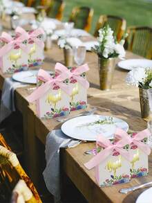 10pcs, Pink Green Thank You Paper Candy Box With Ribbon, Packaging Box, Wedding Decorations, Wedding, Gift Box, Wedding Stuff, Wedding Favors For Guest, Gift Boxes, Wedding Decorations For Reception - Multicolor - View 1