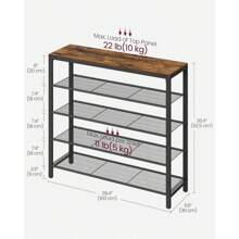 Shoe Rack, 5-Tier Shoe Storage Organizer With 4 Metal Mesh Shelves For 16-20 Pairs And Large Surface For Bags, For Entryway, Hallway, Closet, Industrial, Rustic Brown And Black ULBS15BX - 質樸的棕色 - 查看 3