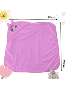 Baby Bath Towel With Children's Hood With Animal Print Ears - Pink - View 3