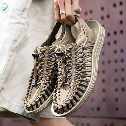 新款男女適用編織涼鞋情侶同款沙灘涼鞋男士休閒涼鞋羅馬涼鞋水上徒步戶外攀登鞋