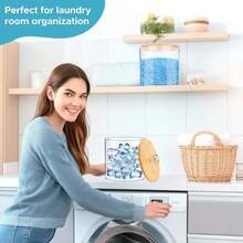 1-Pack Laundry Pods Container For Laundry Room Organization And Storage, Large Capacity Acrylic Laundry Detergent Powder Container Dispenser With Bamboo Lids For Organizing - Transparent - View 3