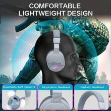 COLUSI Casque Bluetooth sans fil X09, supra-auriculaire, faible latence, longue durée de vie de la batterie, éclairage RVB, son Hi-Fi, confortable, compatible Type-C pour téléphones et ordinateurs, convient pour le jeu, la salle de sport, le bureau, cadeau de vacances