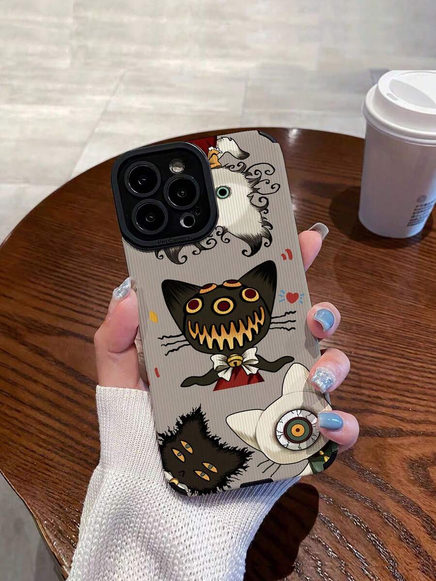 1 件毛绒怪兽猫图案柔软保护壳适用于 iPhone 15/15 Plus/15 Pro/15 Pro Max - 彩色 - 查看 1