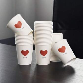 50pcs/Pack INS Style Thick Disposable Bamboo Fiber Cartoon Paper Cups, For Home & Commercial Use
