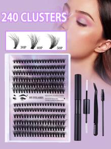 Bộ nối mi 240 chiếc, bao gồm mi cực dài riêng biệt, keo dán mi, dụng cụ bôi, nhíp & mi chùm (Bộ hỗn hợp 0,07mm-30d + 40d+50d-10-16mm) - màu đen - Xem 1