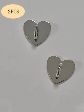 2pcs Metallic Smooth Heart Shaped Self-Adhesive DIY Jewelry Accessories, Craft Supplies For Bags, Phone Cases, Lanyards