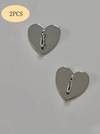 2pcs Metallic Smooth Heart Shaped Self-Adhesive DIY Jewelry Accessories, Craft Supplies For Bags, Phone Cases, Lanyards
