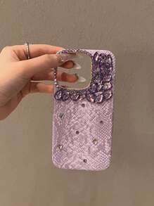 Funda protectora de teléfono de lujo con textura de piel de serpiente rosa brillante, lentejuelas y diamantes de imitación, cobertura completa a prueba de caídas, compatible con la serie 17, regalo de primavera, aniversario, cumpleaños - Púrpura polvoriento - Ver 2