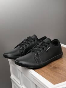 (Suitable For Wide & Fat Feet) Men's Fashion Lace-Up Wide Toe Box Black Casual Minimalist Barefoot Shoes, Versatile Outdoor Wide Fit Sneakers & Business Dress Shoes