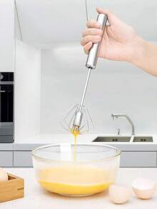 1 st äggvisp i rostfritt stål, äggvisp, handskjutbar roterande vispmixer, halvautomatisk visp i rostfritt stål, mångsidig mjölkskummare, handpressad mixerrörare för blandning, vispning, vispning, omrörning, perfekt för att vispa ägg och grädde, röra smör och chokladpulver , Lätt att göra kakor, bröd, snacks och desserter, samt att blanda små satser av såser och dressingar, multifunktionellt köksredskap, present till familjen, mamma eller bakentusiaster - Silver - Visa 6