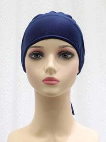 1pc Women's Comfortable Solid Colored Beanie Hat For Chemo Patients With Straps - Multicolor - View 10